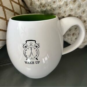 ⏰ NWOT Icon WAKE UP ALARM CLOCK 19oz COFFEE Tea CUP Mug White w/ Green Interior